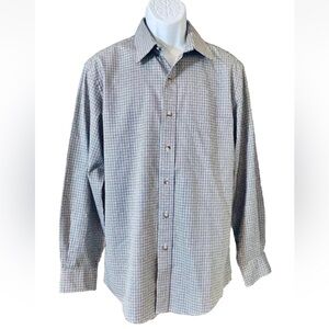 JoS. A. Bank Men's Travelers Size M Check Cotton Button Up Shirt Gray Wine Blue